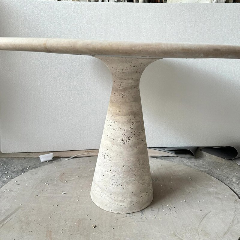 Simple Style 145 cm Small Nature Marble Stone Round Beige Travertine Round Dining Table for Hotel and Villas