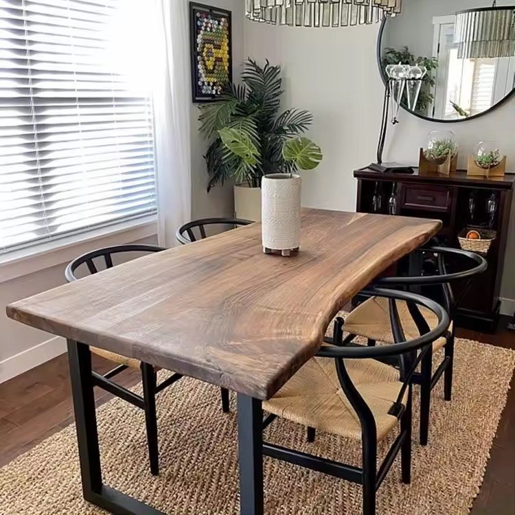 SW Modern Home Furniture Nature Live Edge Walnut Dinner Wood Kitchen Restaurant Dining Table