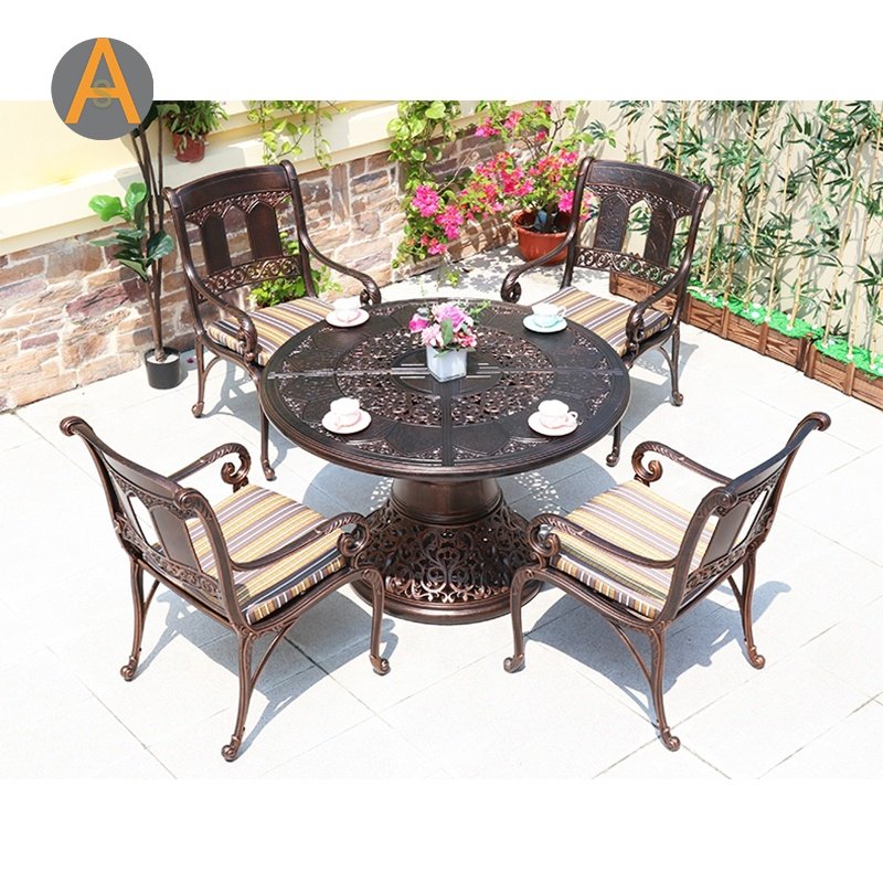 Outdoor Cast Aluminum Patio Furniture 7 PCS Metal Garden Dining table chairs Set