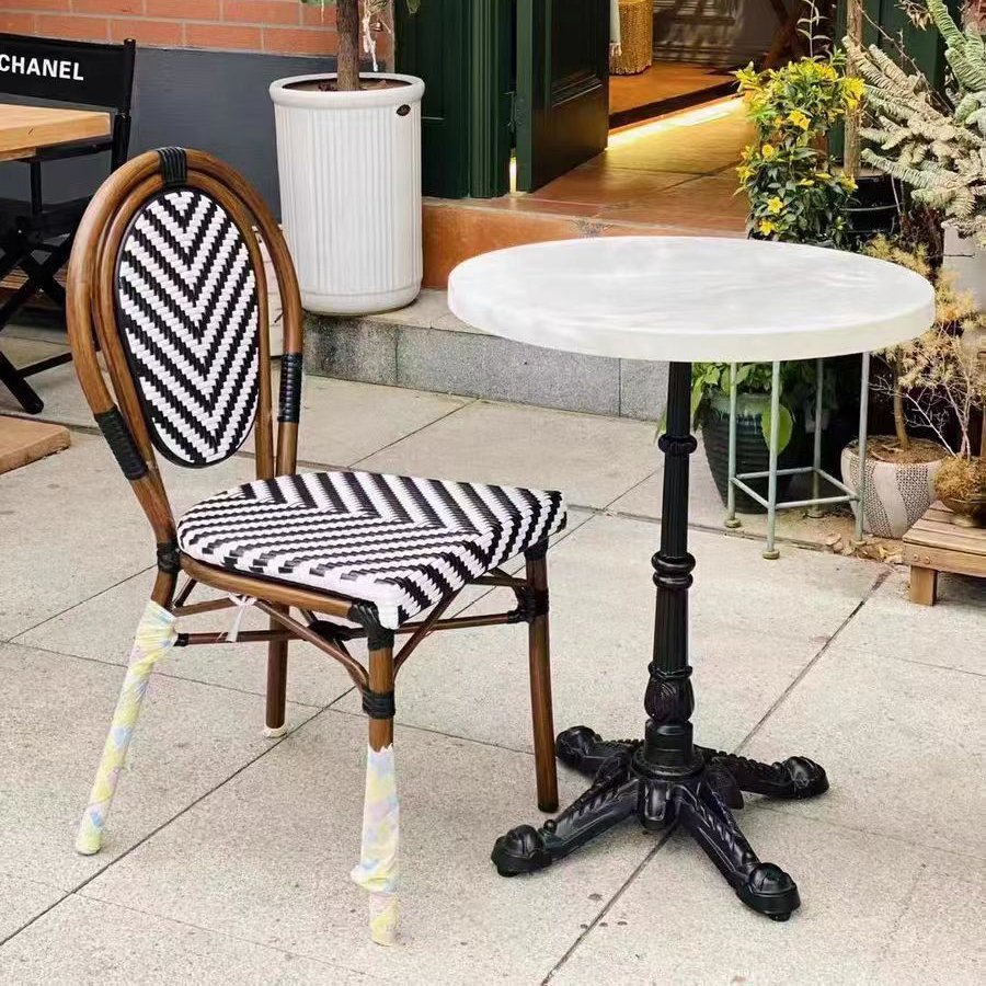Outdoor Garden Restaurant French Bistro Coffee Round Table artificial stone top metal base round restaurant table