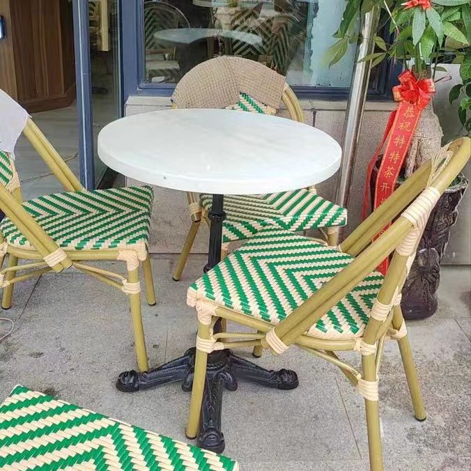Outdoor Garden Restaurant French Bistro Coffee Round Table artificial stone top metal base round restaurant table