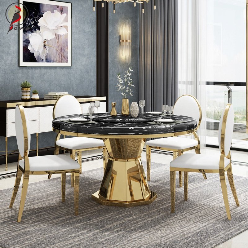 Contemporary Cheap Stainless Steel Dining Table Sets Factory Price Family Banquet Tables Custom Size Restaurant Marble Tables