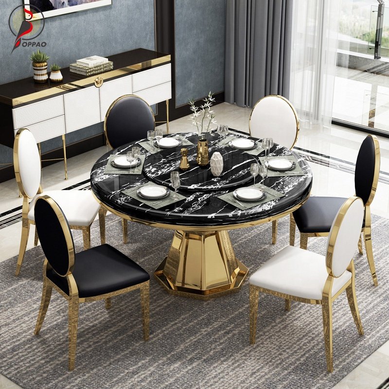 Contemporary Cheap Stainless Steel Dining Table Sets Factory Price Family Banquet Tables Custom Size Restaurant Marble Tables