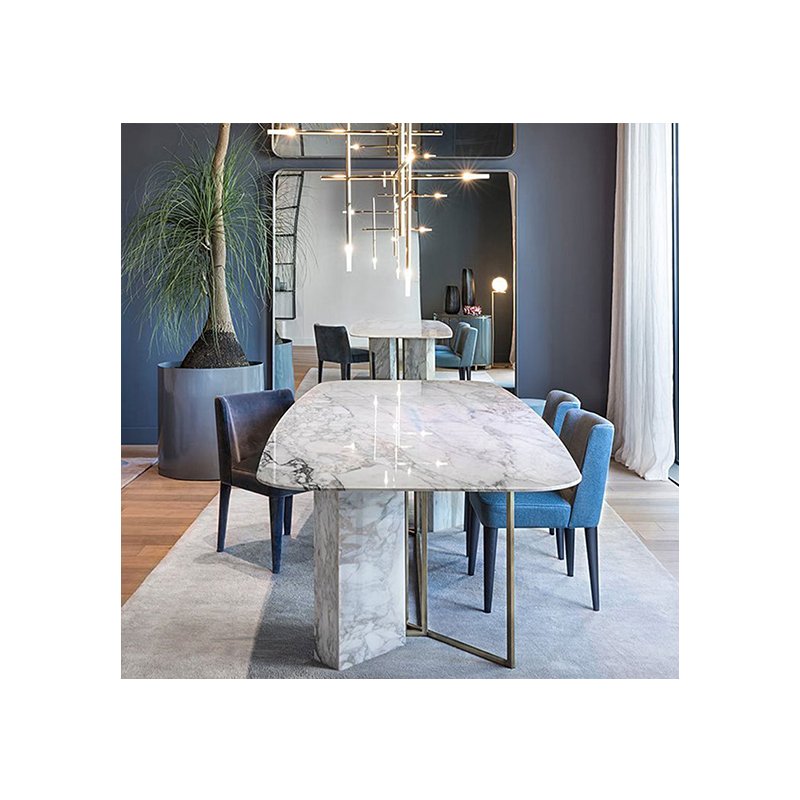Luxury furniture large 12 seater table marble top square elegant marble table and chairs set for dining room