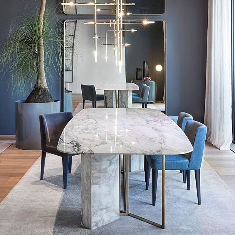 Luxury furniture large 12 seater table marble top square elegant marble table and chairs set for dining room