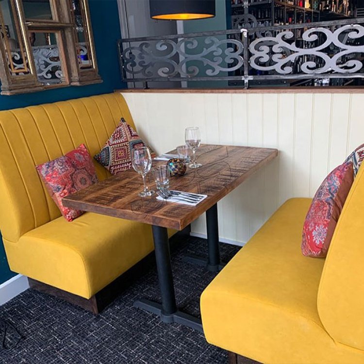 Custom nordic morden wooden white leather dining table and chair set diner booth seating design restaurant furniture