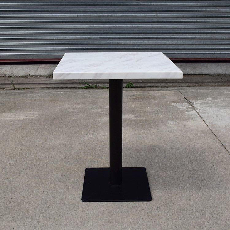 White Table Top and Black Metal Base Extendable Dining Table Mechanism for 2 Seaters