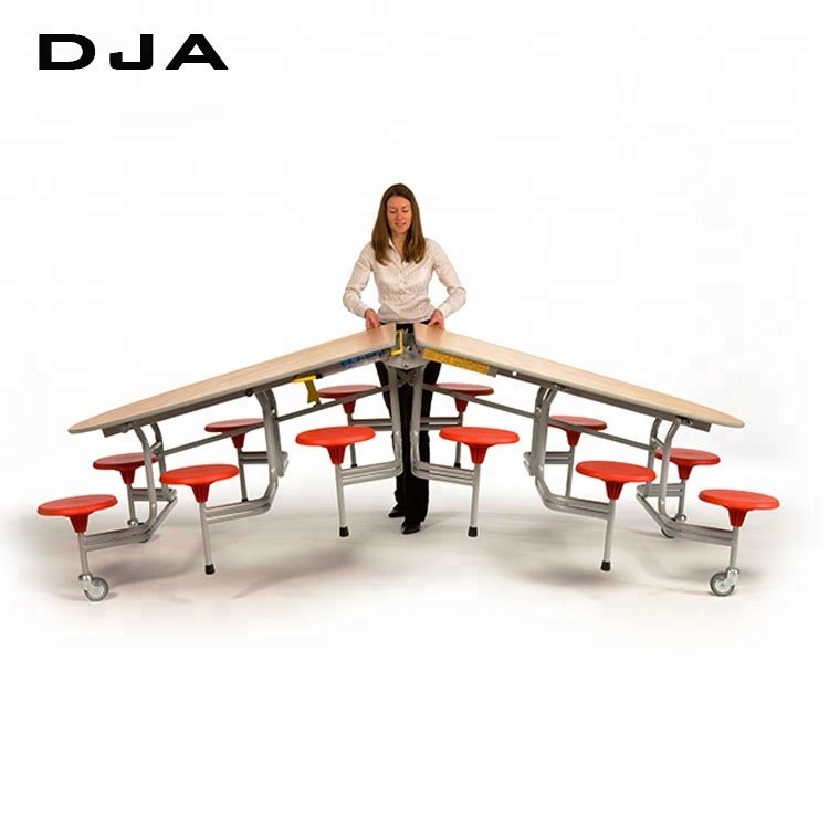 Wholesale 8/12 Seater Modern Folding Mobile School Canteen Cafeteria Dining Table moveable metal student lunchroom stools table