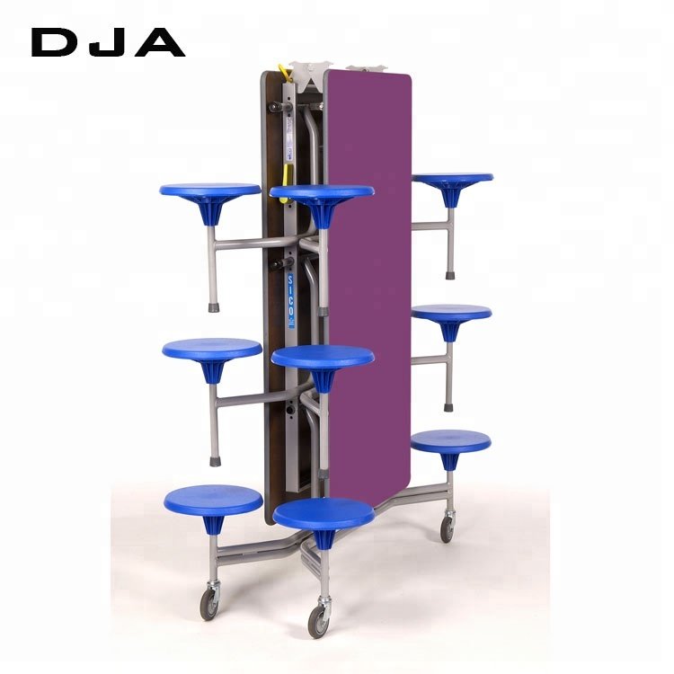 Wholesale 8/12 Seater Modern Folding Mobile School Canteen Cafeteria Dining Table moveable metal student lunchroom stools table