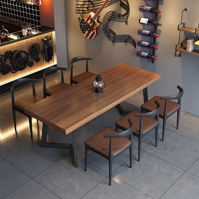 Industrial fast food coffee shop oak wood sets de restaurants 4 seat dining table set cafe table and chair sets for restaurant