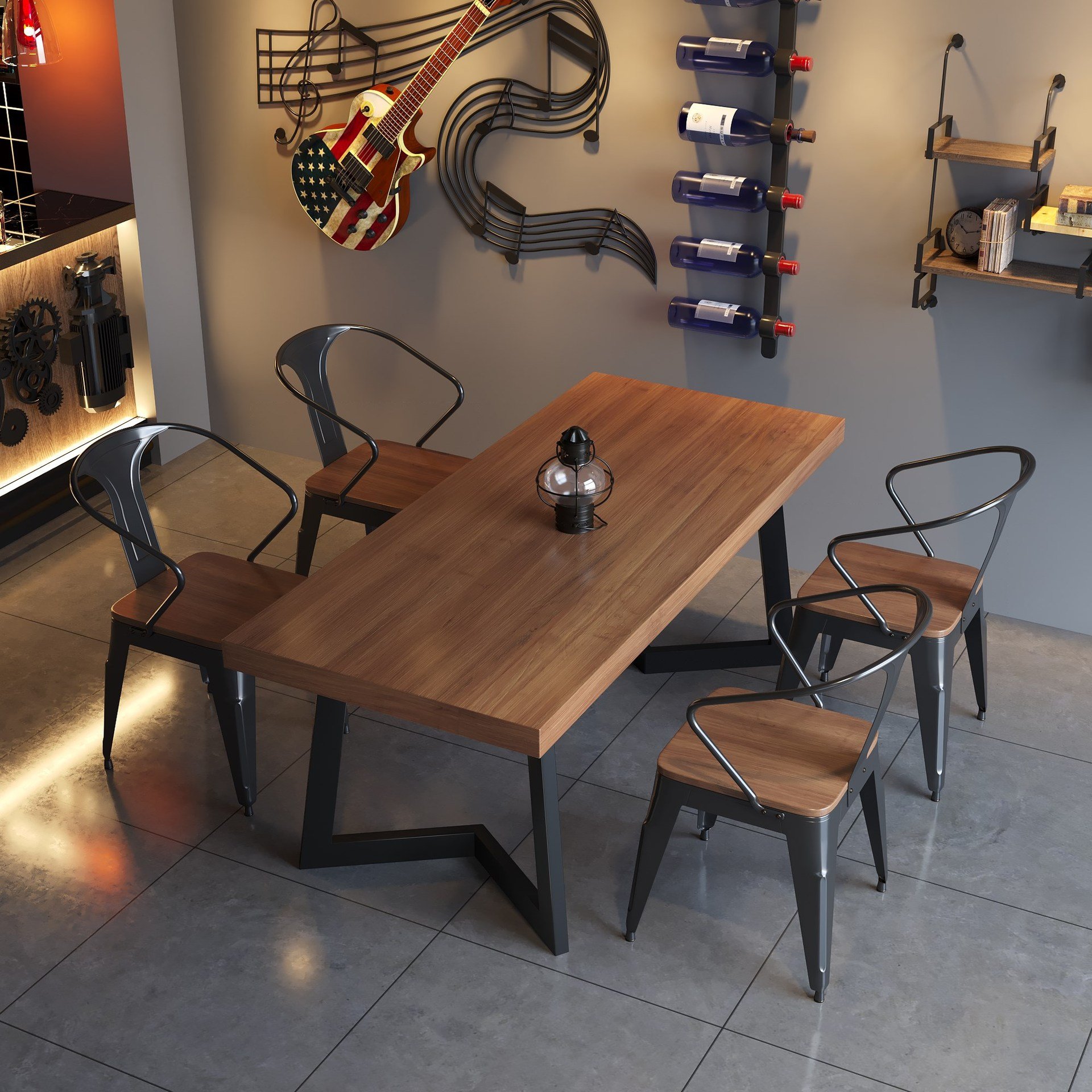 Industrial fast food coffee shop oak wood sets de restaurants 4 seat dining table set cafe table and chair sets for restaurant