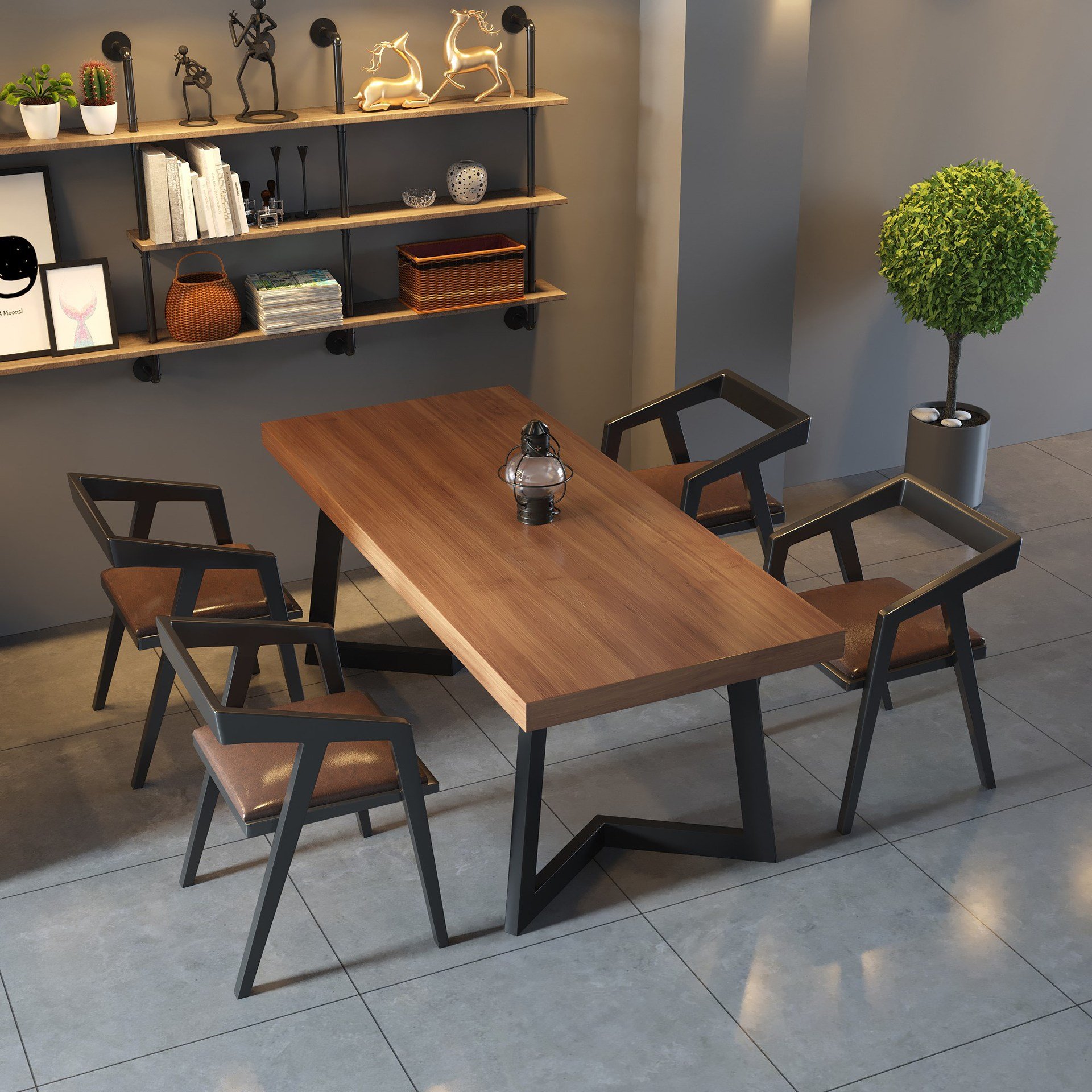 Industrial fast food coffee shop oak wood sets de restaurants 4 seat dining table set cafe table and chair sets for restaurant