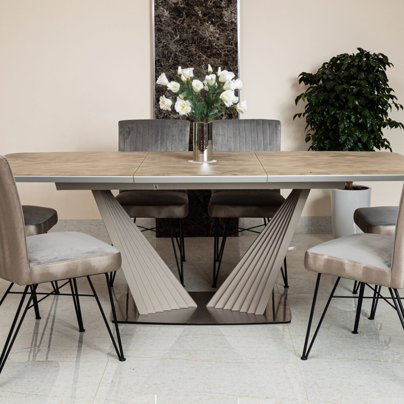 White Marble Dining Table Set 6 Chairs Gold Party Wedding Metal Steel Stainless Style Time Packing Room Modern Furniture Pcs Gua