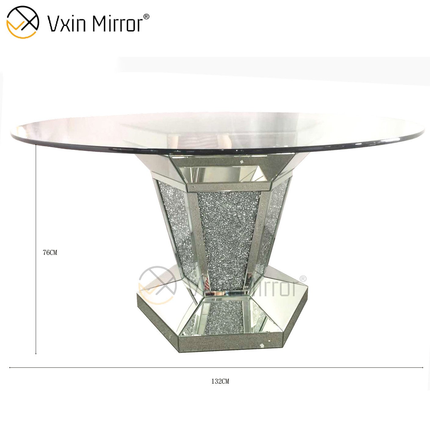 Luxury wooden glass top upscale modern round 4 seater's mirror crystal broken diamond dining table set
