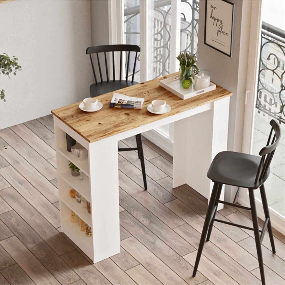 AFOSSA Modern European Design Wooden Dining Table Set Kitchen Furniture with Storage Bar for Living Room from Turkey