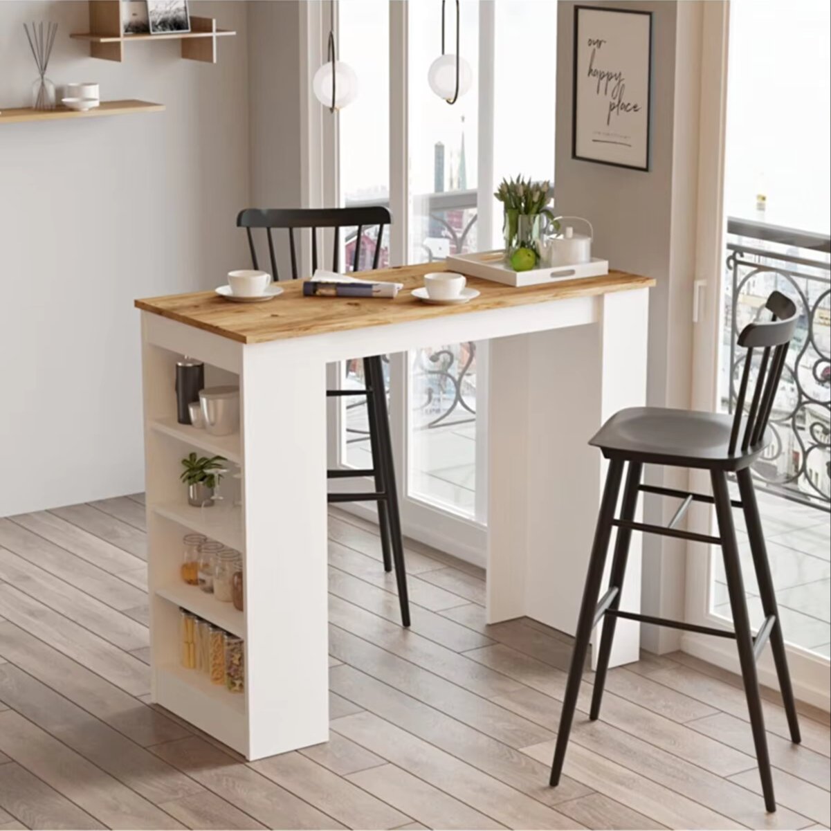 AFOSSA Modern European Design Wooden Dining Table Set Kitchen Furniture with Storage Bar for Living Room from Turkey