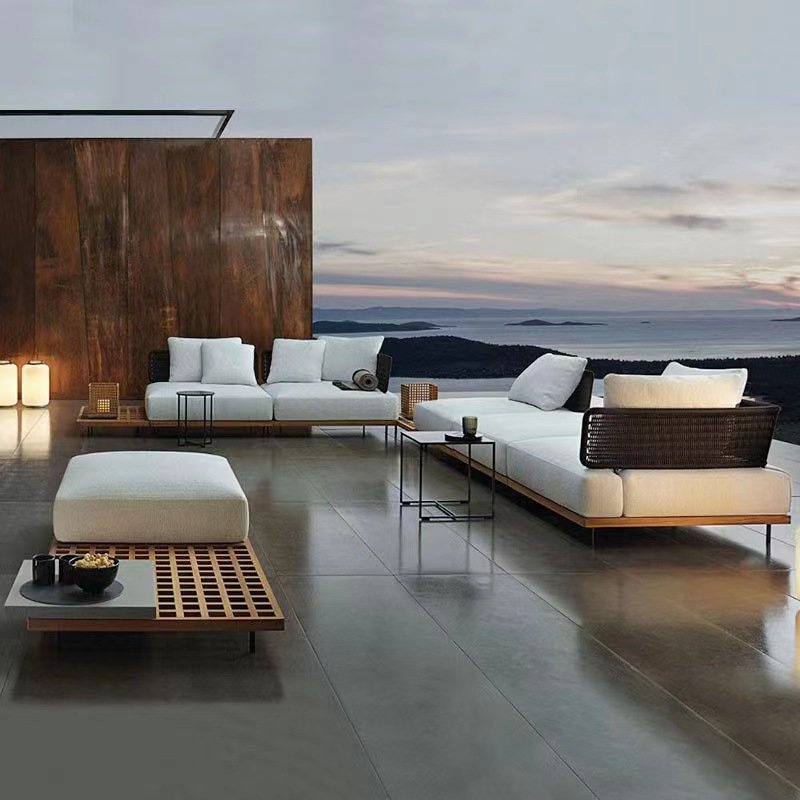 Outdoor teak dining table Grey Oleifen waterproof and anti-corrosion cord with waterproof fabric is the first choice for outdoor