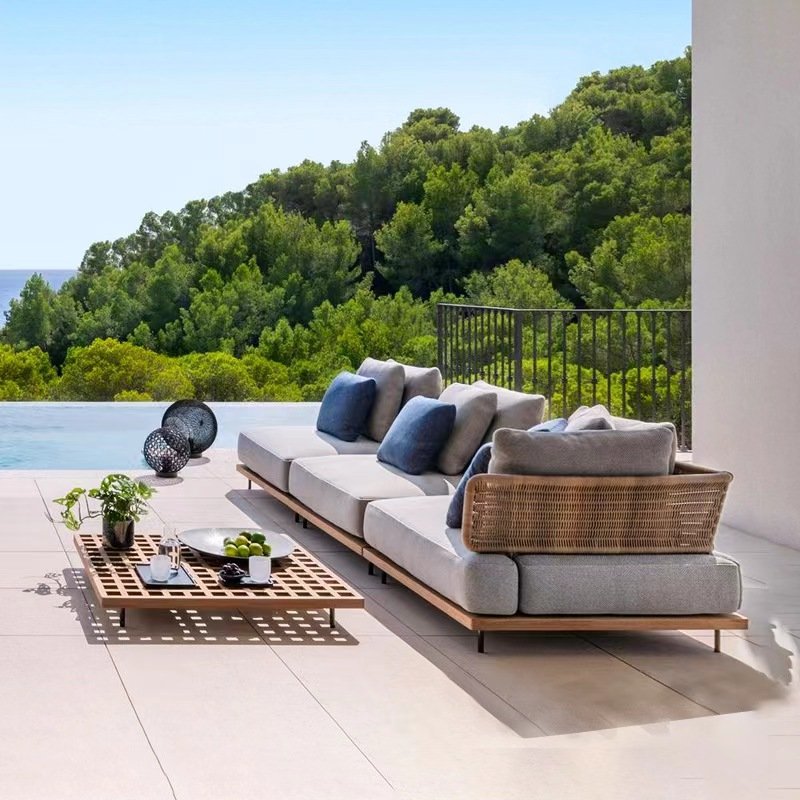 Outdoor teak dining table Grey Oleifen waterproof and anti-corrosion cord with waterproof fabric is the first choice for outdoor