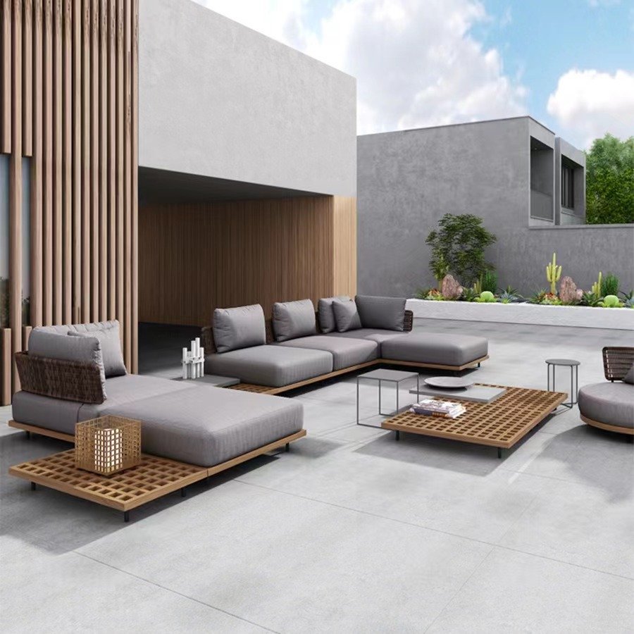 Outdoor teak dining table Grey Oleifen waterproof and anti-corrosion cord with waterproof fabric is the first choice for outdoor