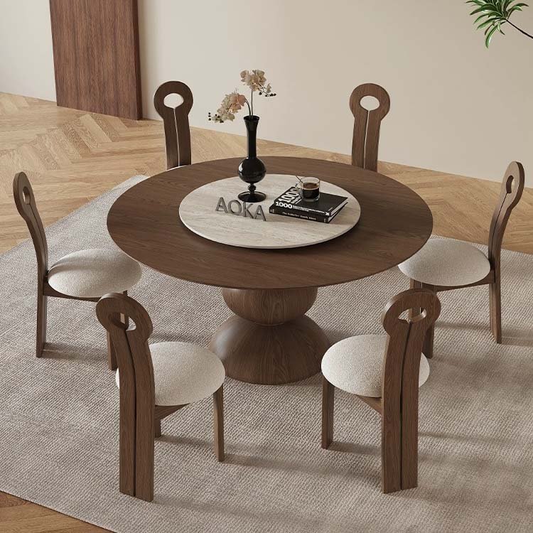Nordic Pure Solid Wood Rock Board Table And Chair Combination Modern Ash Wood Round Home Designer Dining Table