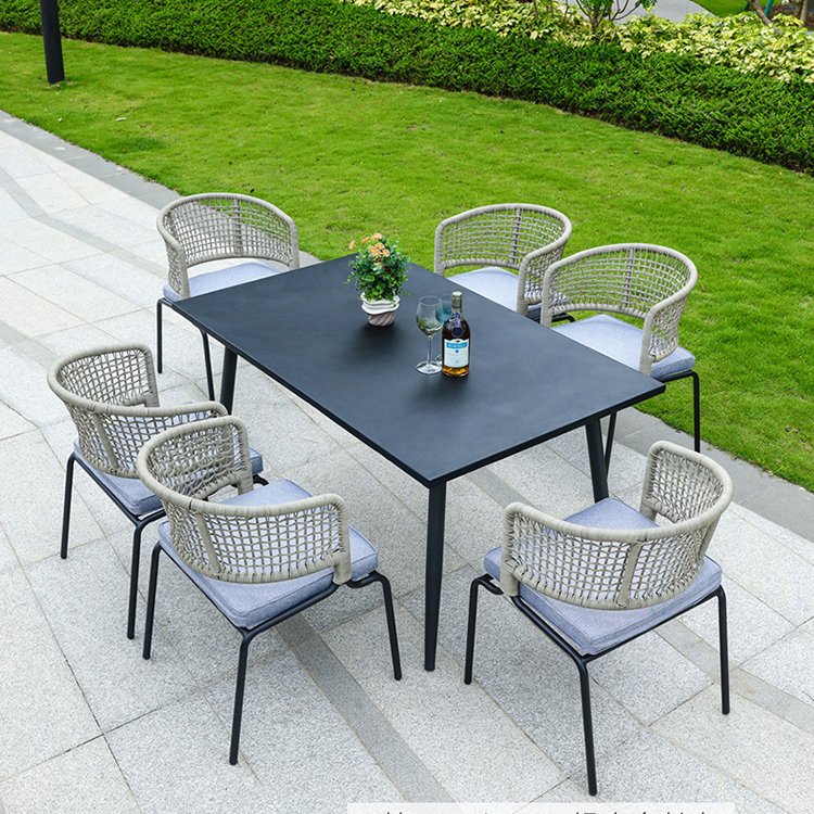 Modern Cheap Grey Garden 5 Piece Dining Set Furniture Outdoor Patio Rope Aluminum Table and 4 Seater Chairs