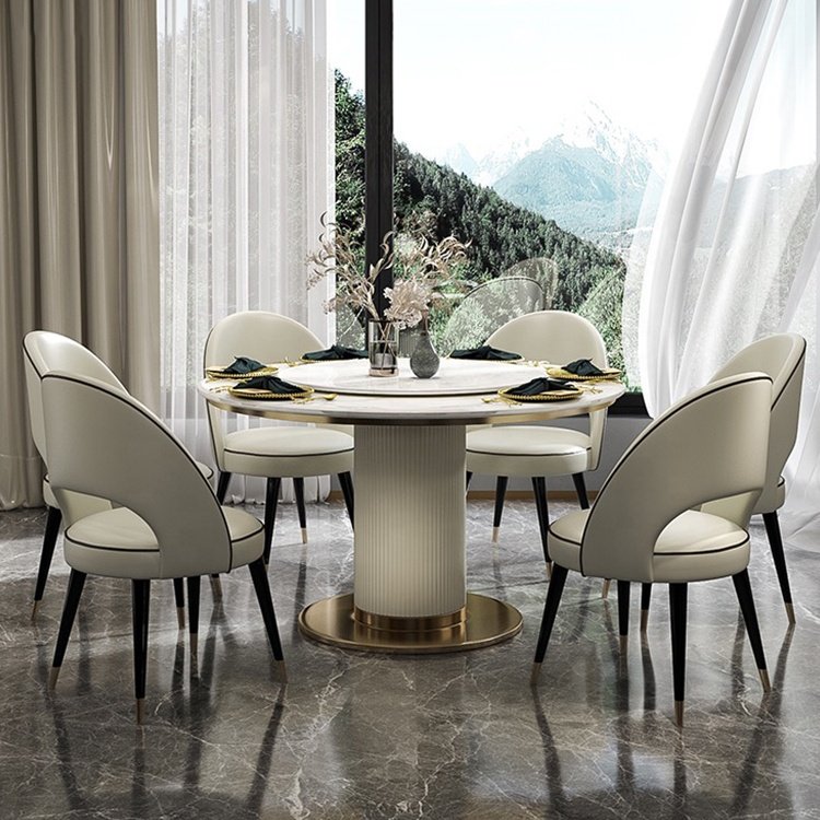 light luxury Italian leather dining table and chairs 6 dinning chairs modern marble Stylish table set