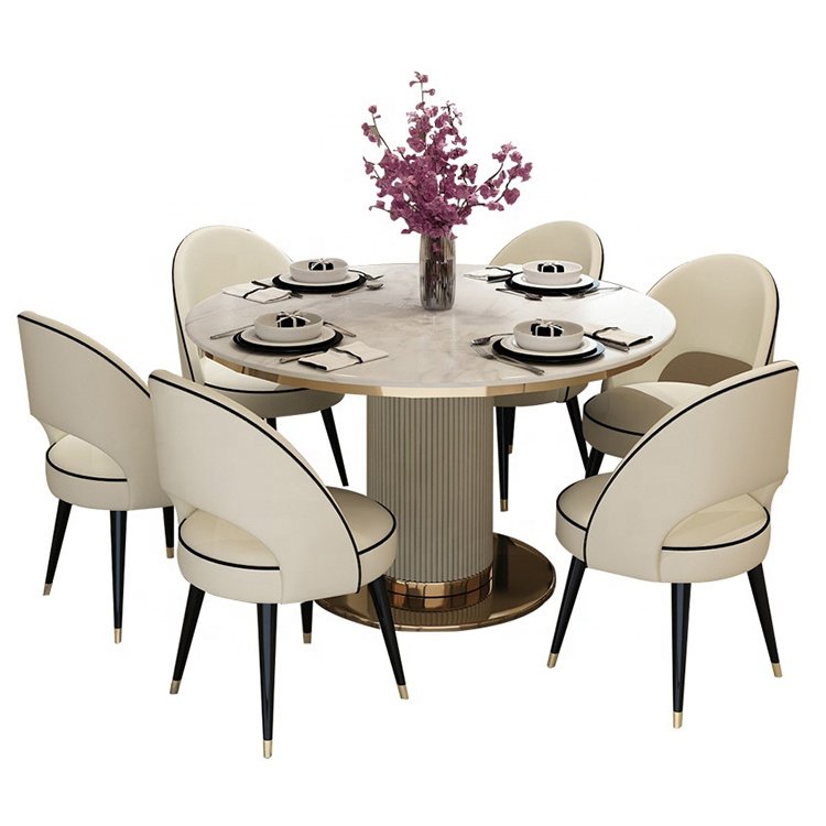 light luxury Italian leather dining table and chairs 6 dinning chairs modern marble Stylish table set