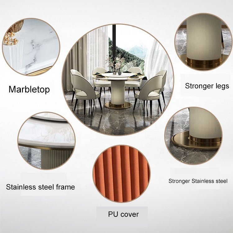 light luxury Italian leather dining table and chairs 6 dinning chairs modern marble Stylish table set