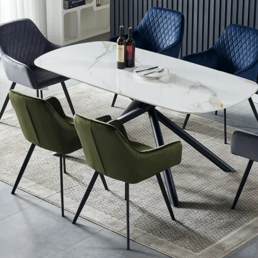 Luxury dining room furniture Italian modern sintered stone top dining table set 6 chairs