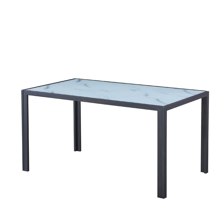 factory direct sale long rectangle tempered glass top cast iron legs restaurant dining table
