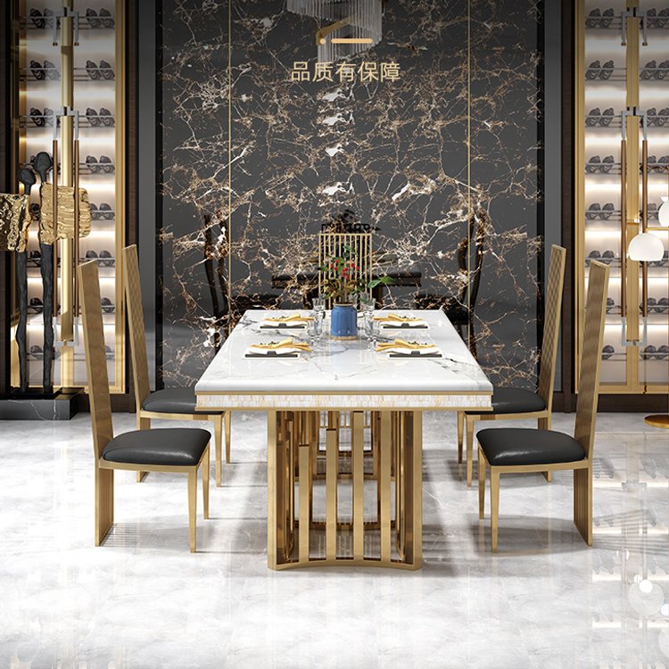 Modern Luxury Dining Room Restaurant Furniture Dining table and chair set with gold stainless steel base for wedding