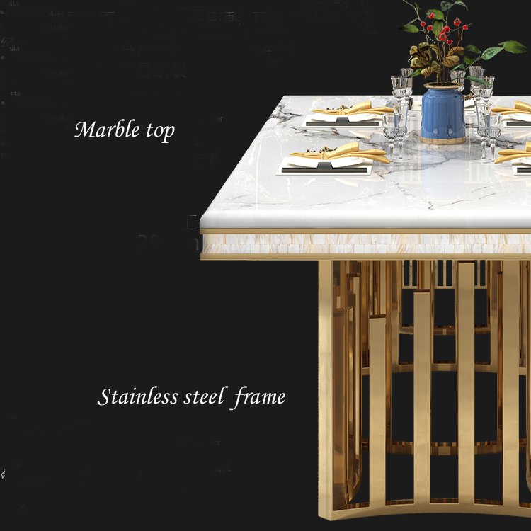 Modern Luxury Dining Room Restaurant Furniture Dining table and chair set with gold stainless steel base for wedding