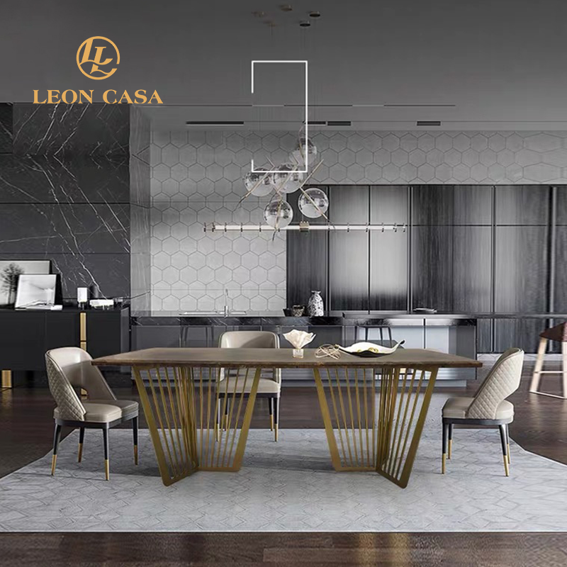 Hot Selling Luxury Villa Furniture 8 Seater Stainless Steel Dining Table Set Gold Dining Table