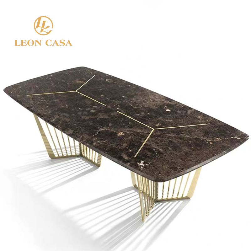 Hot Selling Luxury Villa Furniture 8 Seater Stainless Steel Dining Table Set Gold Dining Table