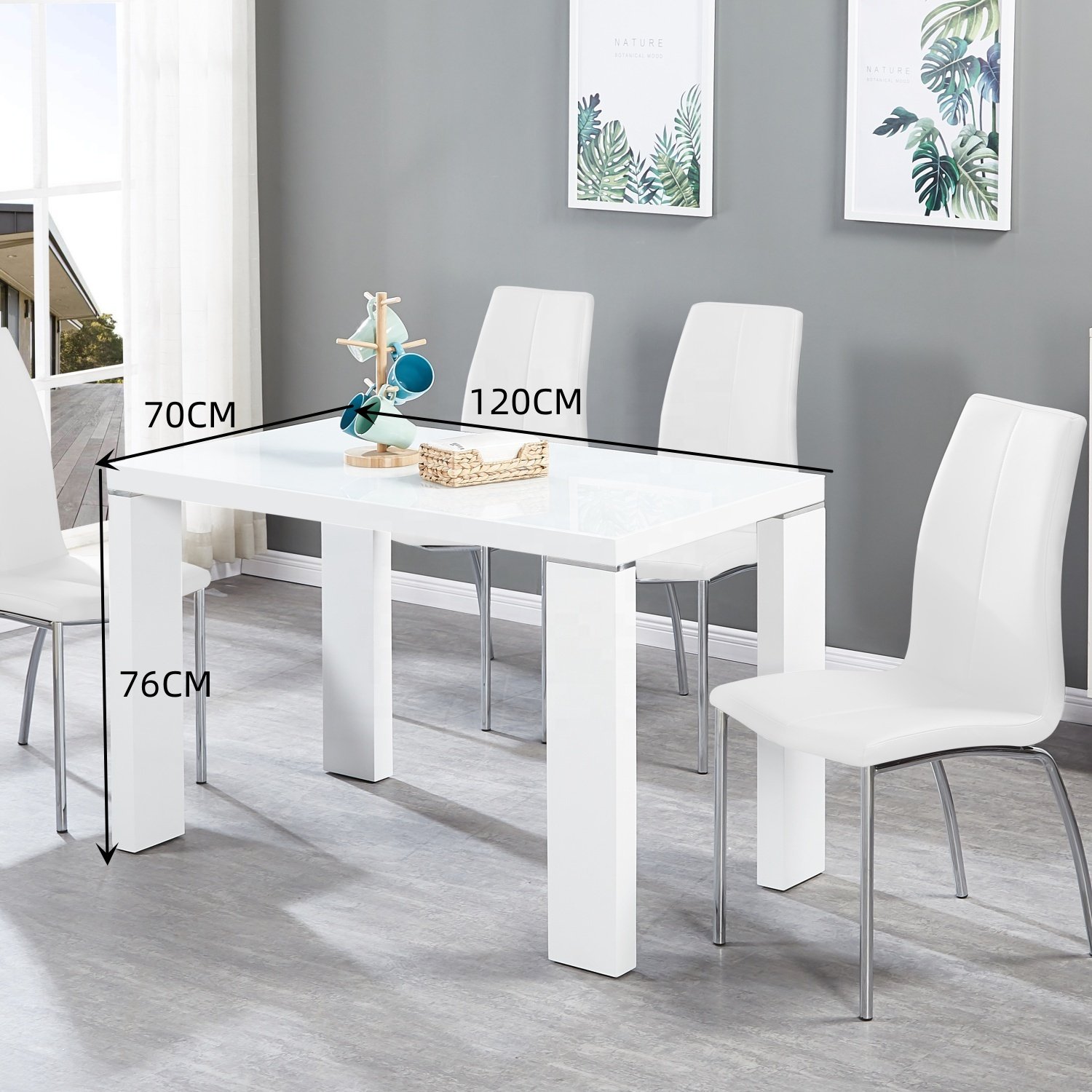 Modern Total White MDF Dining Table Set with 4/6/8 Seats Dining Chairs