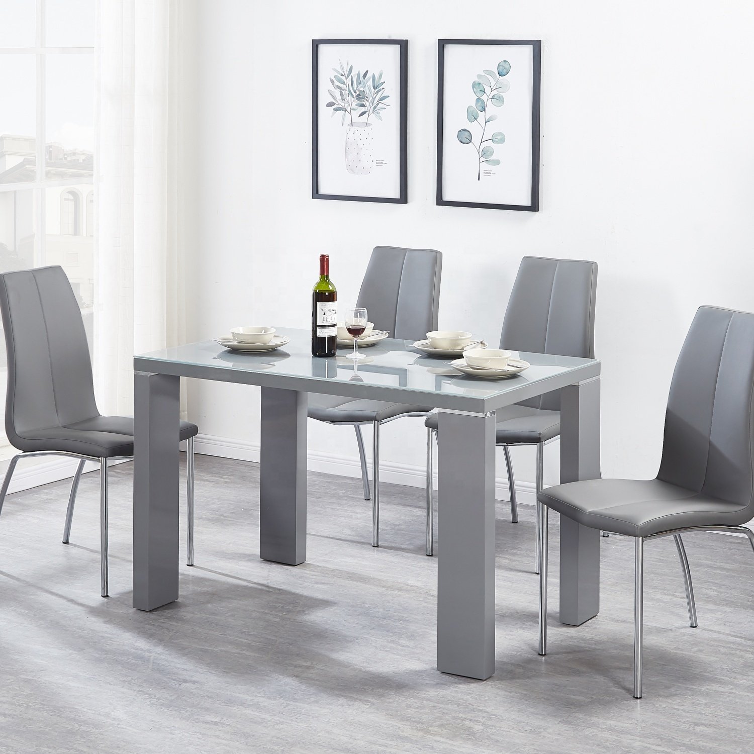 Modern Total White MDF Dining Table Set with 4/6/8 Seats Dining Chairs