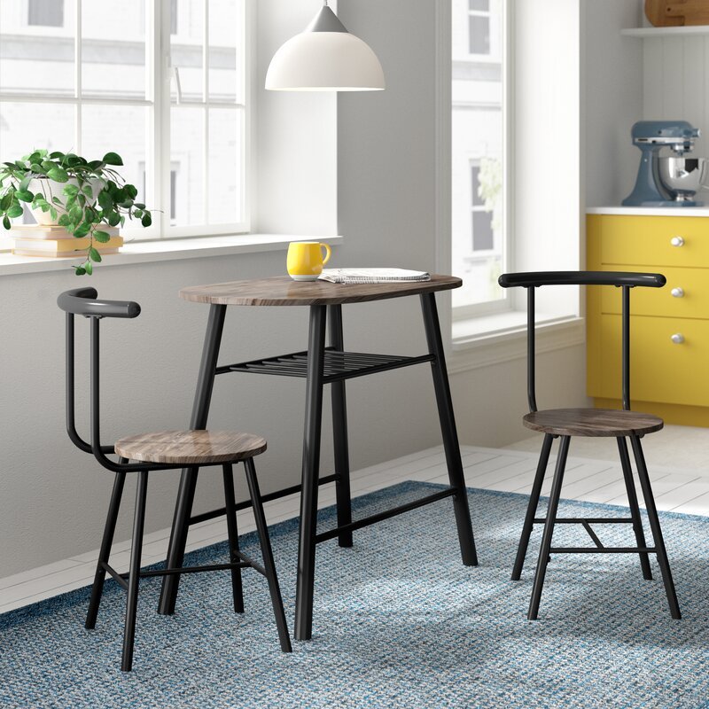 Industrial Style Dining Table Set 2 Seater and Wooden Round Table and Chair Set for Kitchen and Dining Room Home Furniture