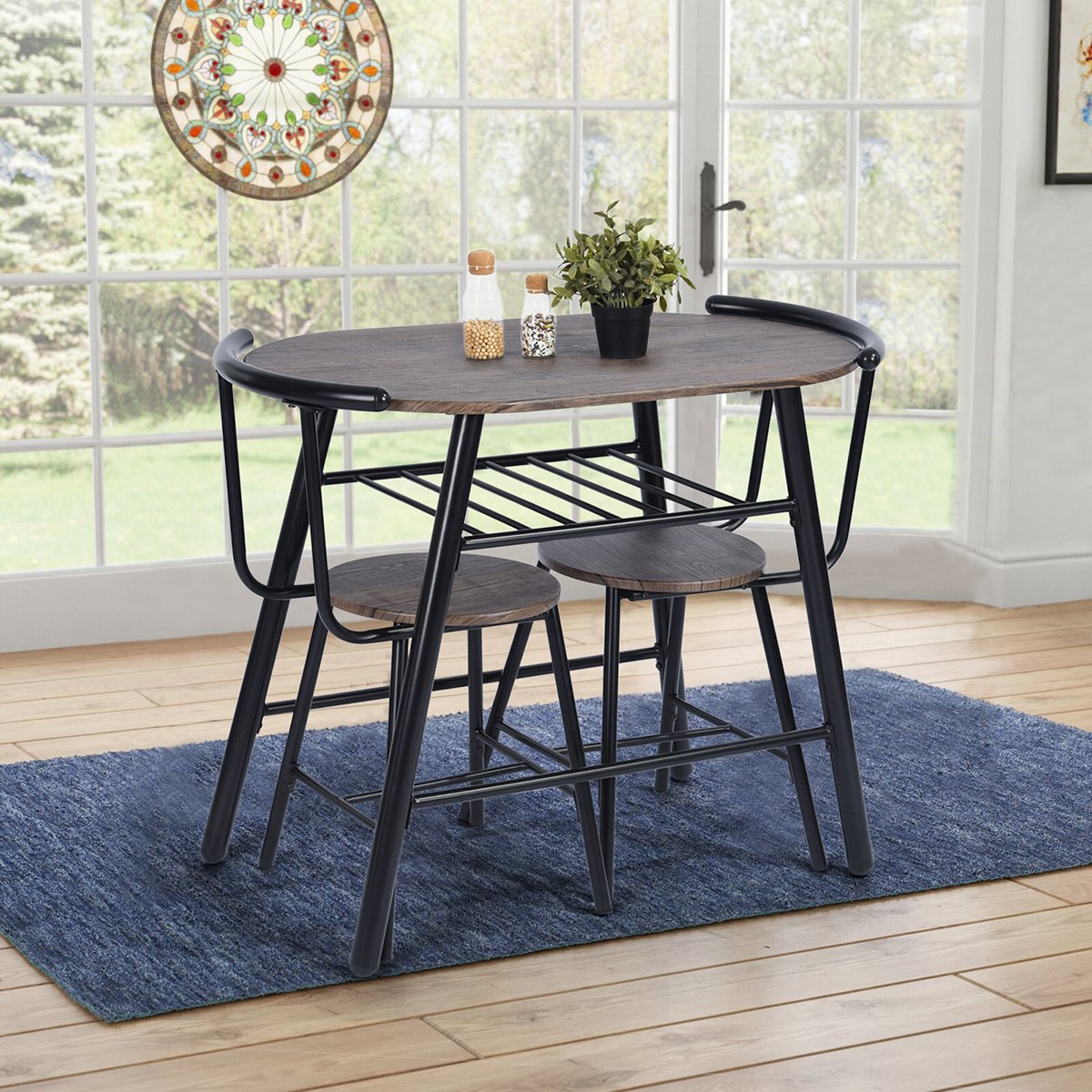 Industrial Style Dining Table Set 2 Seater and Wooden Round Table and Chair Set for Kitchen and Dining Room Home Furniture