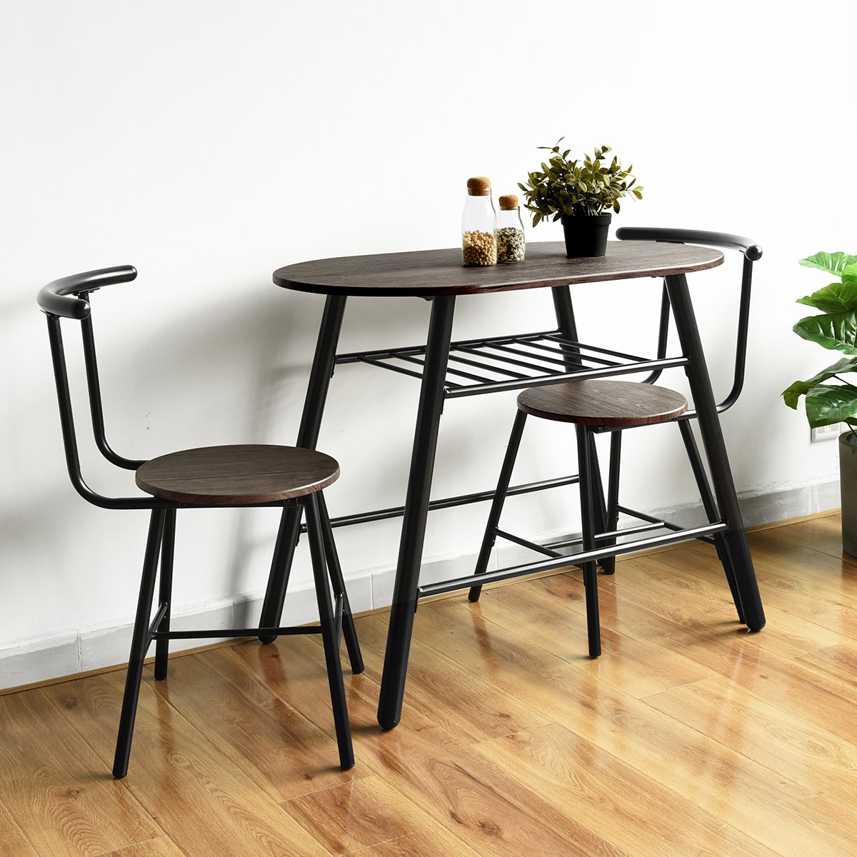 Industrial Style Dining Table Set 2 Seater and Wooden Round Table and Chair Set for Kitchen and Dining Room Home Furniture