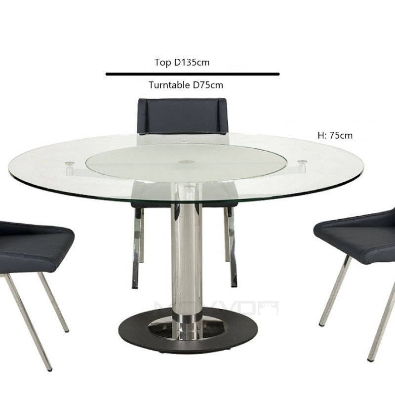 Hot Sale Tempered Glass 12MM Moving Expanding Round Dining Table With Steel Chromed Frame Base