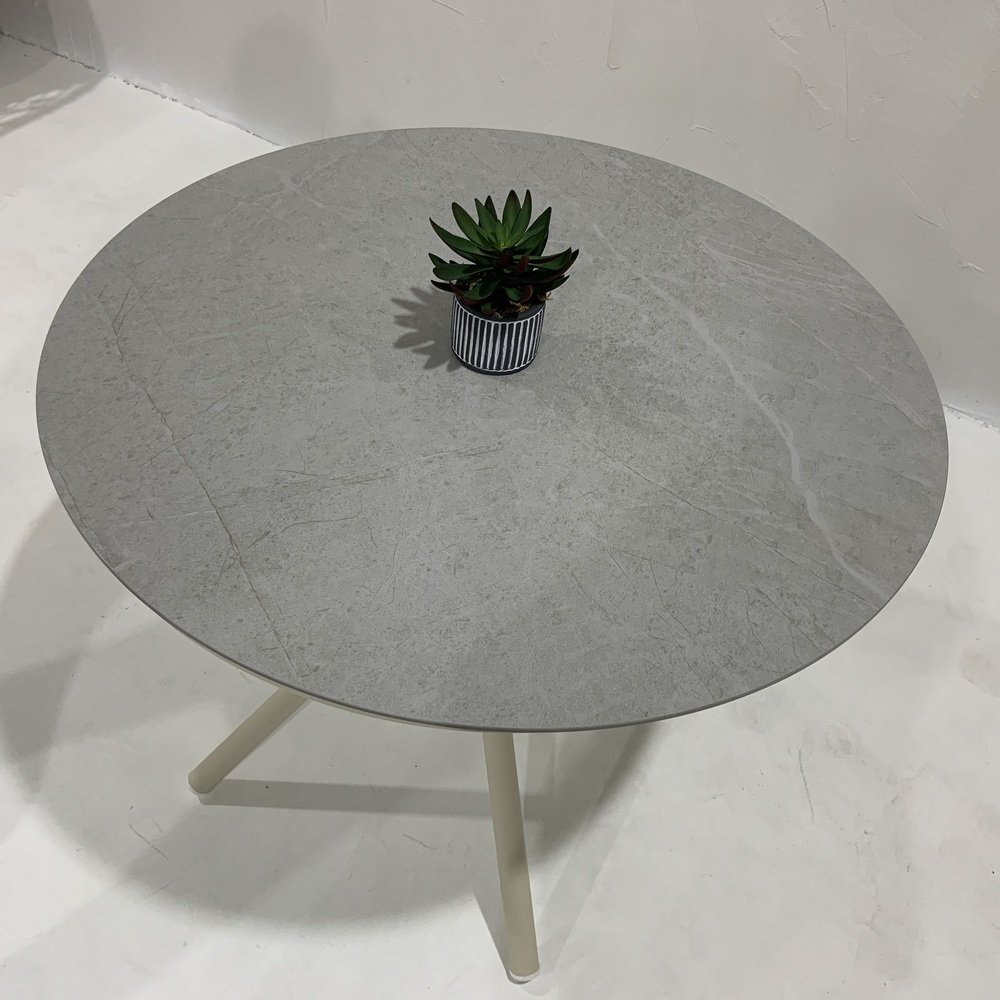 Funky Outdoor Sintered Stone & Rope Weaving Round Bar Dining Table & Stacking Armchair For Bistro