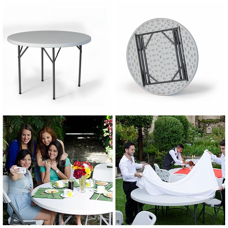 Factory Wholesale 4ft 5ft 6ft Plastic Round Dining Table Folding Banquet For Events Party Wedding With Metal Folding Legs