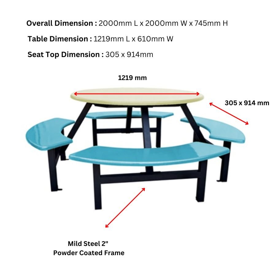 Preferred Hot Deals 8 Feet Round Table With Curve Bench Suitable For Canteen Use Fast Food Market Excellent Quality