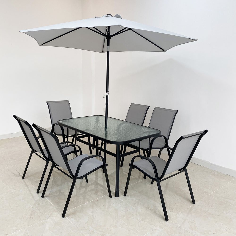 YCYJ001 Outdoor patio 6PCS Teslin Dining Furniture Set with Umbrella 4 seat Chair Garden Dining table Set