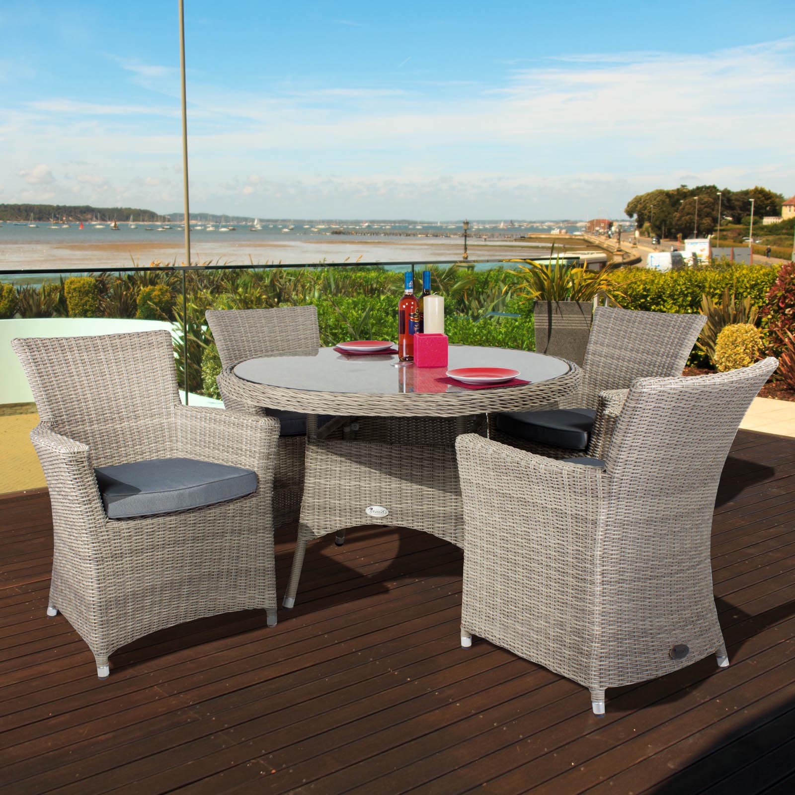 Patio Table Set, Outdoor Dining Set, Patio Wicker Furniture Set with Aluminum Table Top and Washable Cushion for Poolside Garden