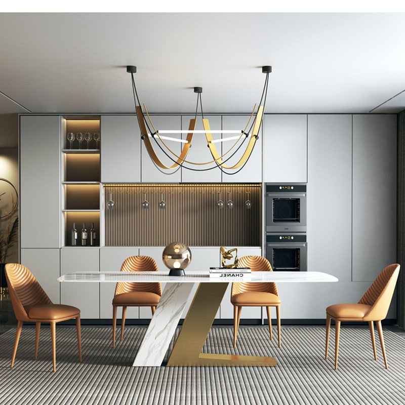 New arrival luxury leather dining room table base furniture italian design modern abric dining table marble