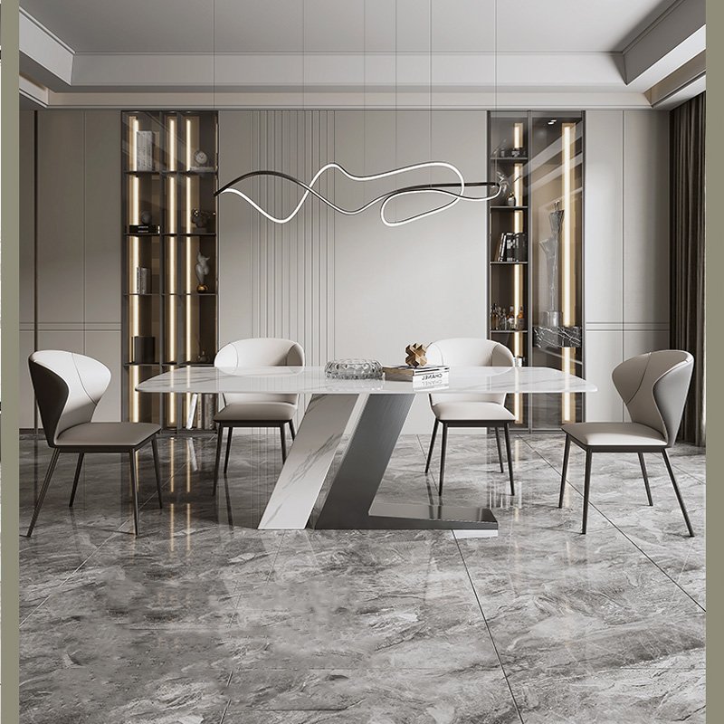 New arrival luxury leather dining room table base furniture italian design modern abric dining table marble