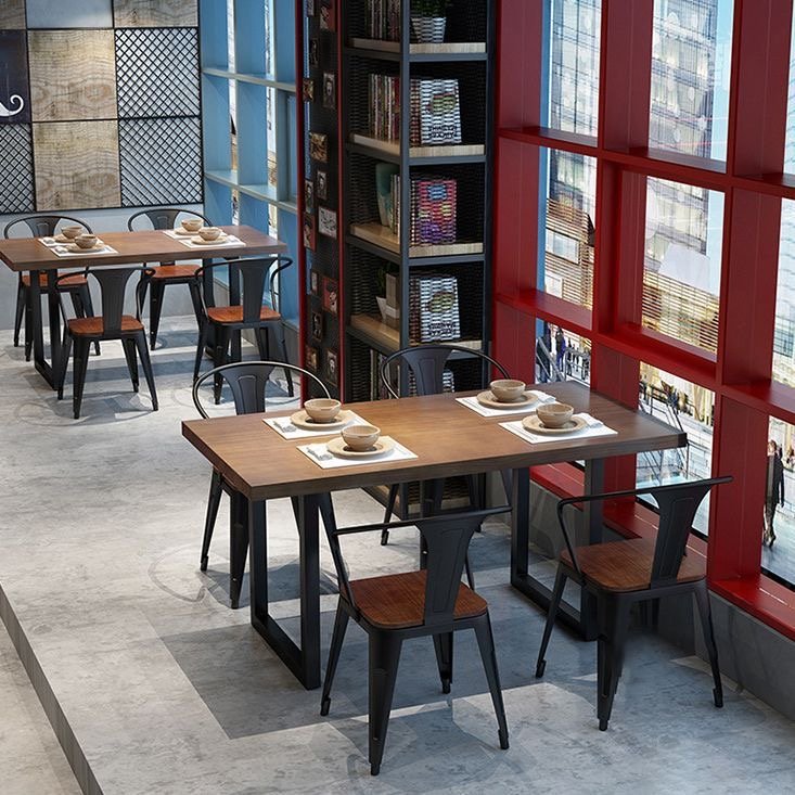 Wholesale price Commercial Indoor Furniture Retro industrial Wooden Iron Kitchen Hotel Restaurant Dining Table
