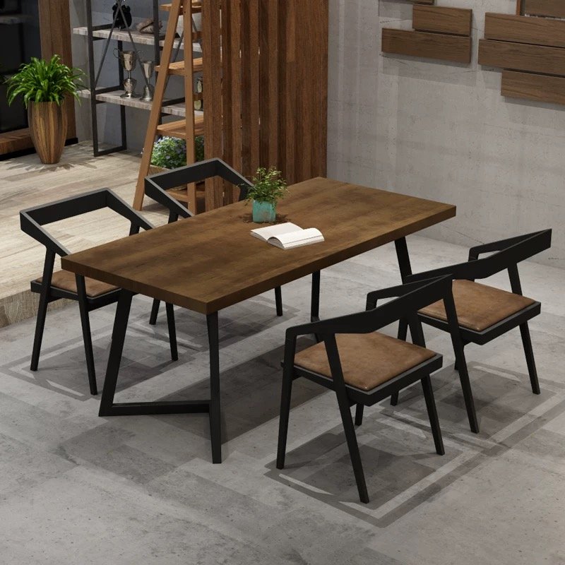 Wholesale price Commercial Indoor Furniture Retro industrial Wooden Iron Kitchen Hotel Restaurant Dining Table