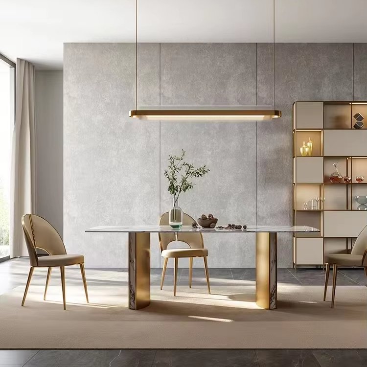 Italy Design Big Size Rectangle Rock Slab Surface Dining Table Long Size 10 Chairs Table Home Furniture Luxury Table